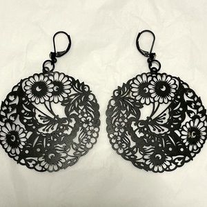 Betsey Johnson Black Cut Out Circle Earrings with Rhinestone